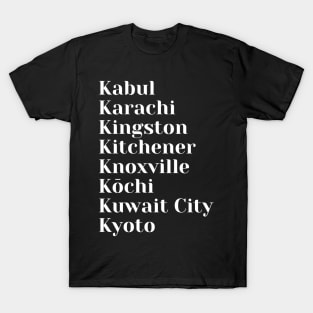 Cities start with the letter, K, Mug, Tote, Pin T-Shirt